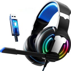 USB Gaming Headset for PC/MAC, Wired Gaming Headphones with 7.1 Surround Sound, Noise Canceling Microphone and RGB Light, 50mm Driver, Compatible with