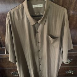 Men’s Size 2XL Tommy Bahama SS Button Down Casual Wear Shirt 100%Silk Swiss Mocha Brown Beautiful