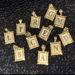 Beautiful solid fancy initial pendants 14k yellow & white REAL gold. Description⤵️