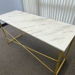 White Faux Marble Desk w/ Gold Legs- Modern Office Desk