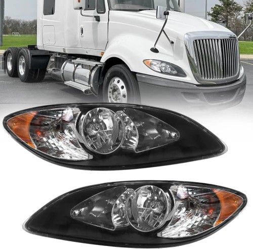 Headlights Assembly Fit for 2008-2016 International ProStar,Halogen Headlamps Assembly, Driver and Passenger Side(Black)