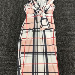Chic Women’s Off-Shoulder Bodycon Dress – Pink Plaid Checkered Print Size Small
