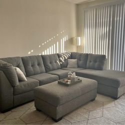 Gray Living Spaces Sectional Couch Sofa w/ Storage Ottoman