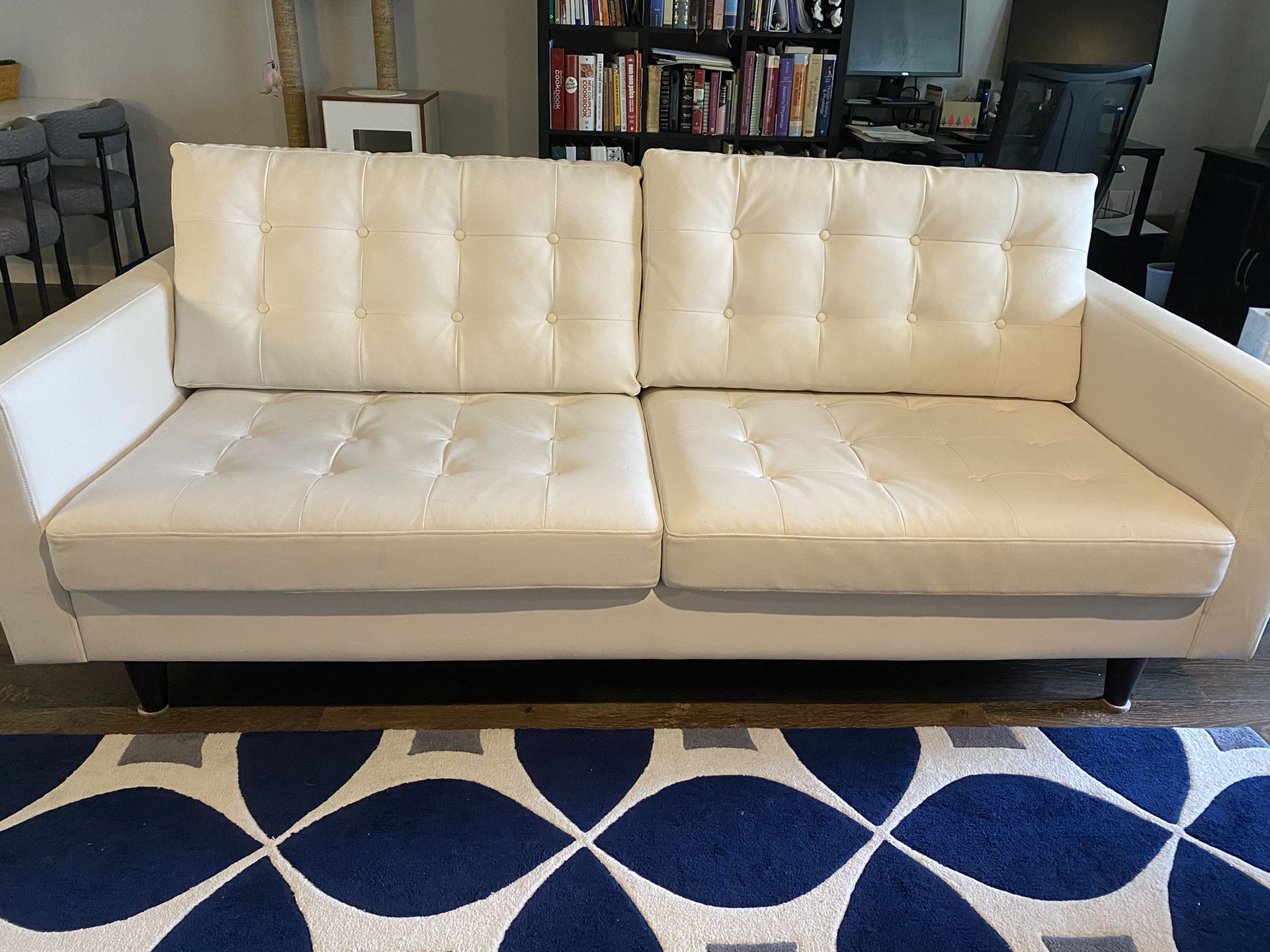 7 Ft White Faux Leather Couch 