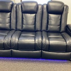 Party Time Midnight LED Power Reclining Sofa with Adjustable Headrest

