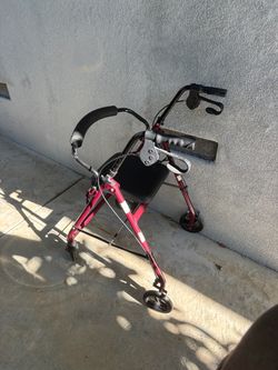 Red Rollator Walker with Seat and Brakes