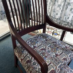 Antique Solid Mahogany Cork Slatted Chair With Cabriole Footstool