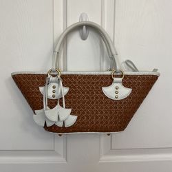 HandBag Purse Designer Carmel Brown White Trim