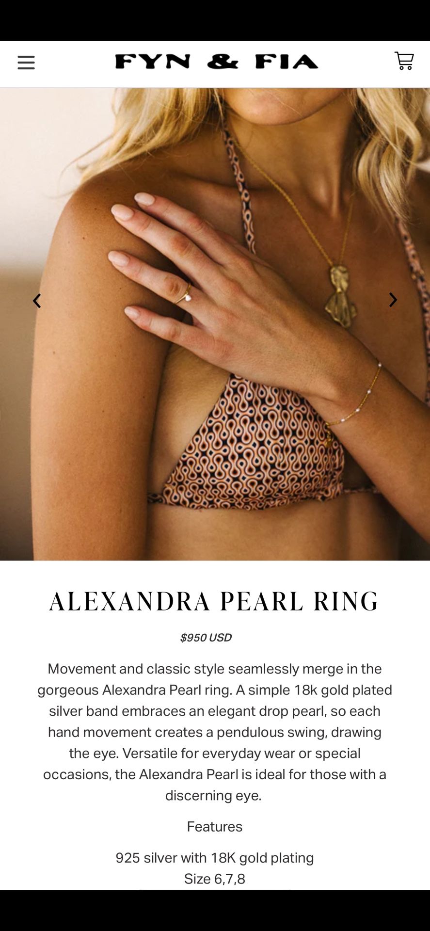 Available July 1st I Can Ship - FYN & FIA ALEXANDRA PEARL RING