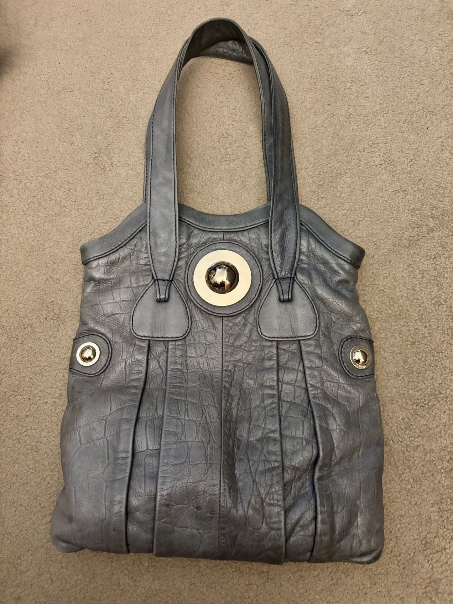 Gustto Gray Leather Tote Bag Purse
