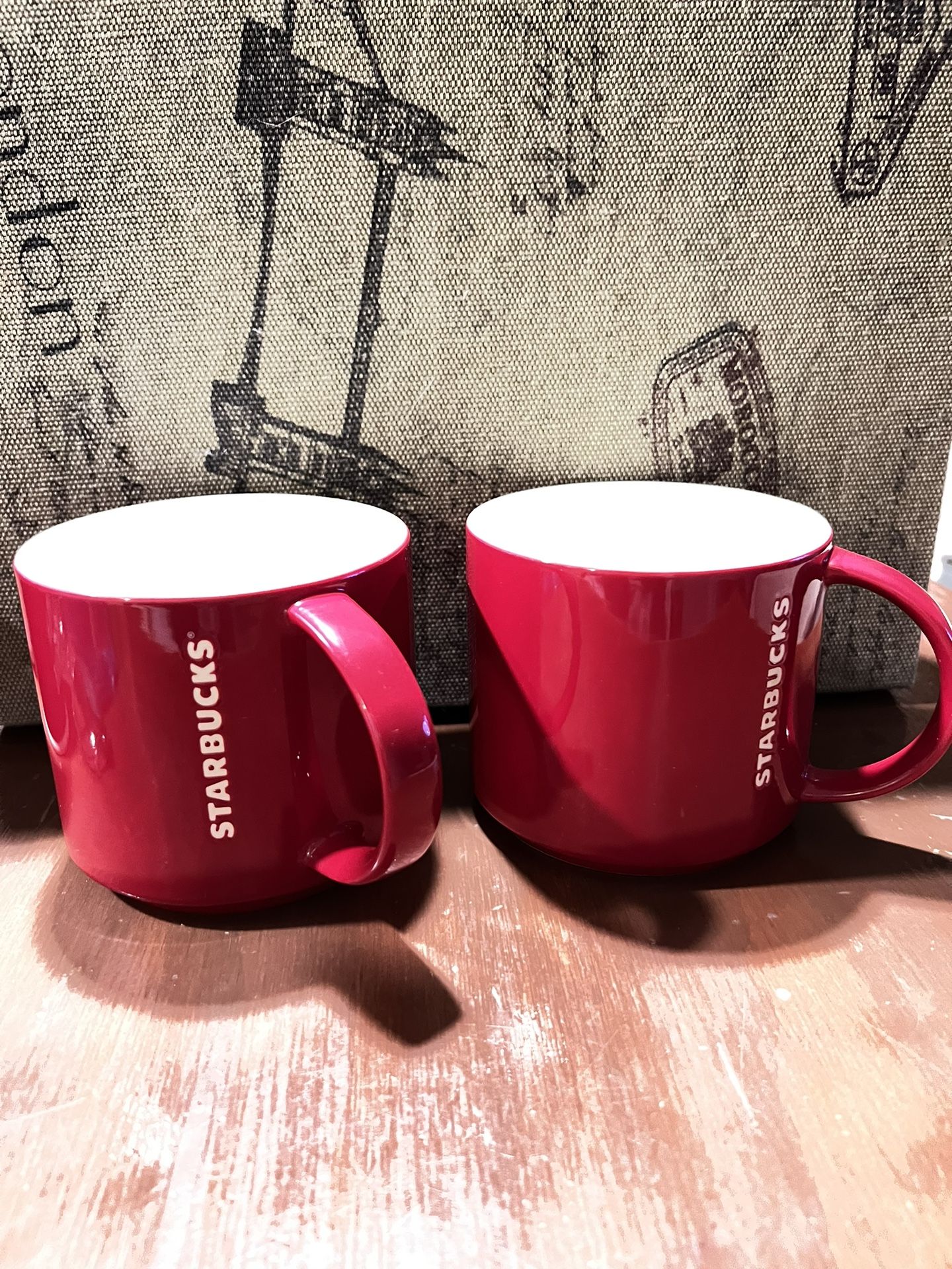 Starbucks Coffee Mug New Bone China 2012 Red/White 16 oz Vertical Embossed Logo