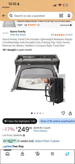Guava Family Portable Travel Crib with Backpack