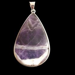 925 Fine Solid Stamped Sterling Silver Genuine Amethyst Lace 2 1/2 Pendant. Not Plated or Filled.