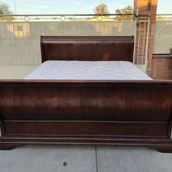 Solid Wood King size bed frame and box spring and mattress -