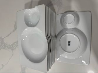 FOH Front Of The House Harmony Bento 11” x 7” 2 compartment  porcelain plate - 12 pieces