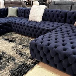 Kortni Blue Modern Luxury U Shaped Sectional Sofa With Double Chaise /P