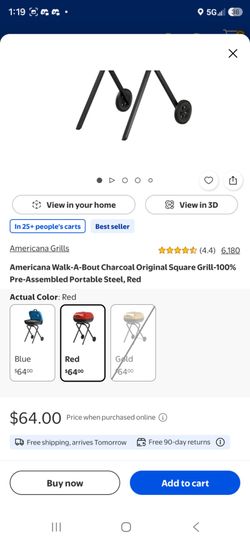 Americana Walk-A-Bout Portable Charcoal Grill – Red
