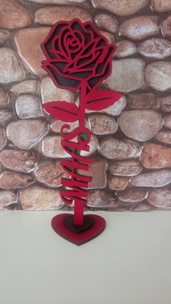 Personalized Name Standing Wooden Rose