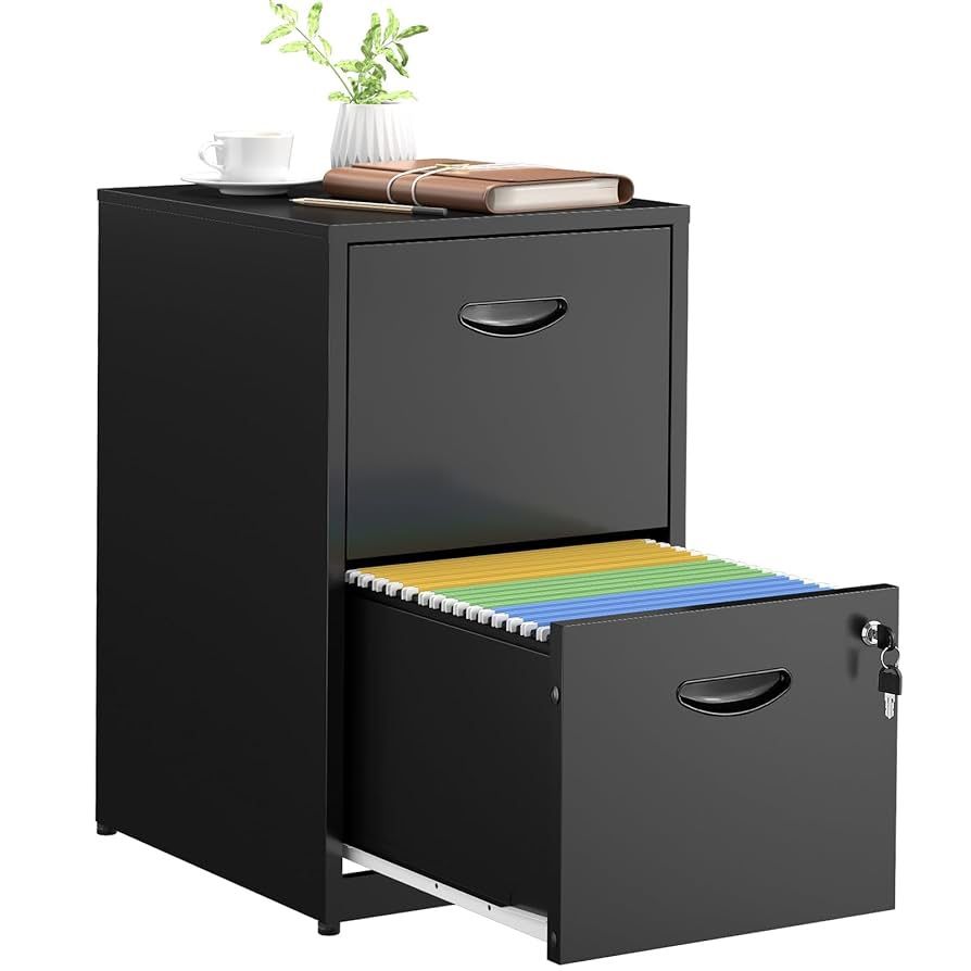 2 Drawer File Cabinets,Metal Office File Cabinet with Lock,Black Filing Cabinets for Home Office,Vertical Modern File Cabinet Office Two Drawers for H