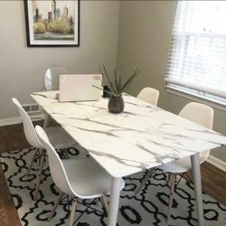 Dining Table -Gray And White Marble Pattern Top (Chairs Not Included-Table Only)