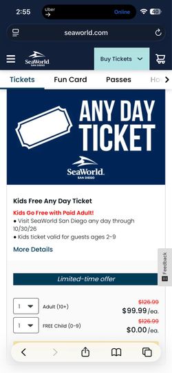 4 x sea world (any day) tickets