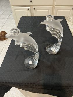Lennox Crystal Dolphin Candlesticks