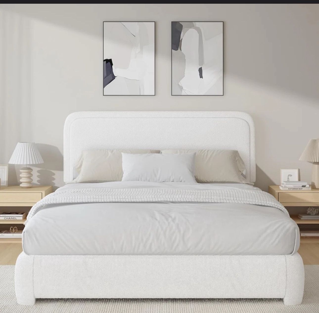 Full Size Boucle Upholstered Bed Frame