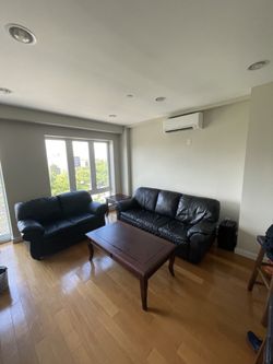 Black Leather Couch/Love Seat, End Tables/Coffee Table..
