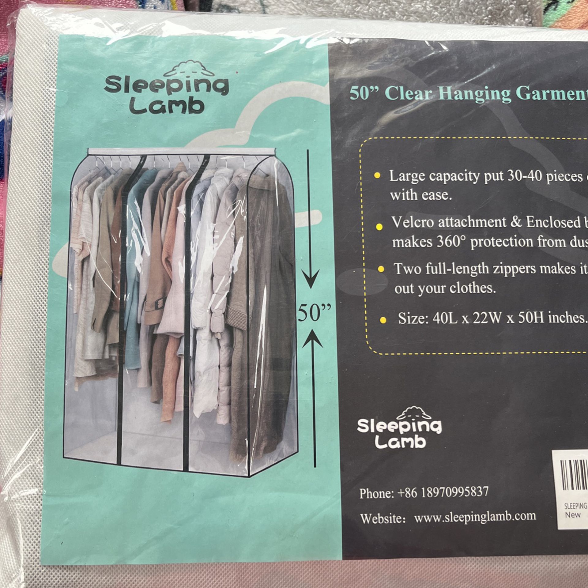 SLEEPING LAMB 50'' Extra Large Clear Hanging Garment Bags for Closet Storage Bottom Enclosed Garment Rack Cover Sealed Wardrobe Clothes Protector for 