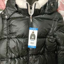 Black Youth Girls Jacket with hoodie & Pockets