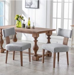 NEW!! - Set of 2 Curved Back Dining Chairs – Gray Linen Upholstery & Wood Legs