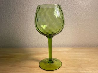 Vintage Large Avocado Olive Green Italian Empoli Art Glass Stemmed Wine Goblet Diamond Optic