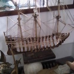 Brass Sailing Ship & Painting 