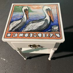 “Pelicans Perambulating On The Pier” End Table