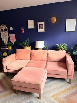 Albany Park Pink Velvet Sofa + Ottoman