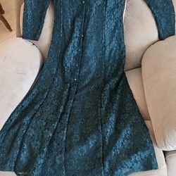 Green Lace Dress With Lining, Tie Back , Size 11