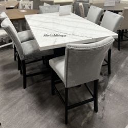 7 Pc Genuine Marble Dining Table Set Brand New In The Box