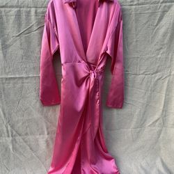 Pink Satin Wrap Dress