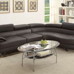Brand New Espresso Leather Modern Style Sectional Sofa