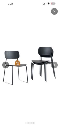 Armless Stacking Chairs, Blue, Set of 4 Ergonomic Plastic Seat, Waterproof, with 2MM Thicken Metal Legs, for Conference Reception Dining Room, Easy to