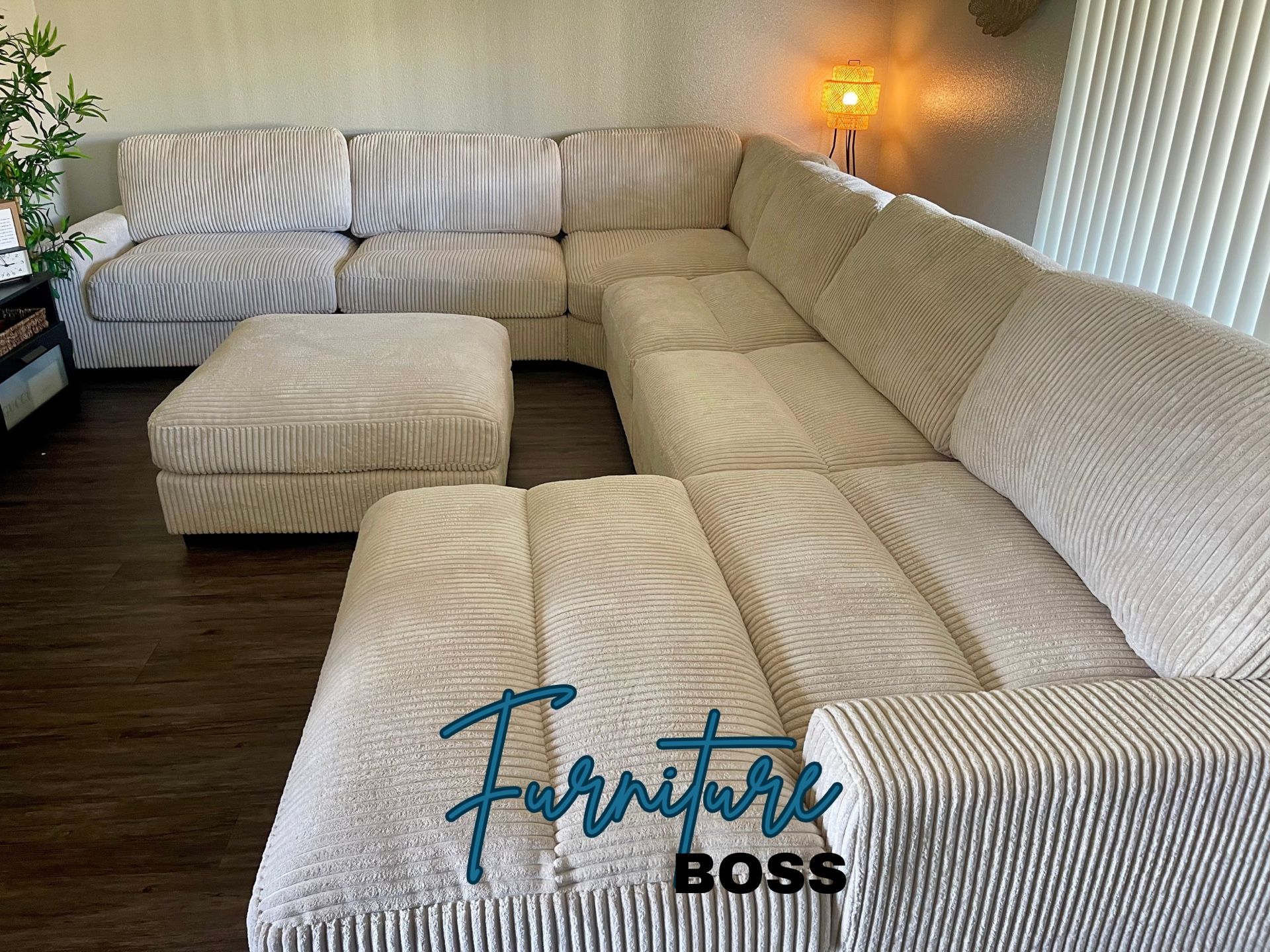 Beige Sectional With Wide Seating + Oversized Chaise + Large Ottoman $1299