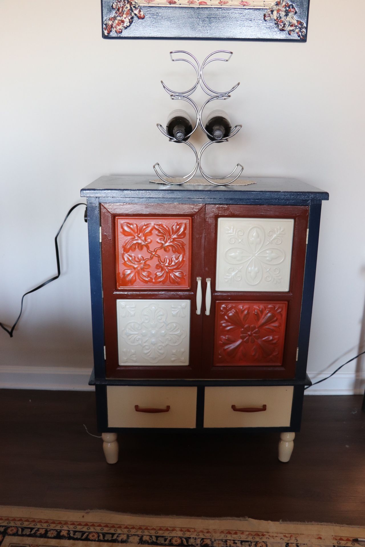 Sedona Shabby Chic Wine Cabinet Bar With Wine Glass Holder & 8 Electric Outlet 4 USB Charging Port Built In