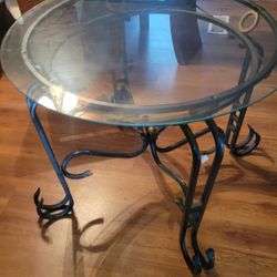Metal Table  With Glass 38" By 30 3/8 " Tall