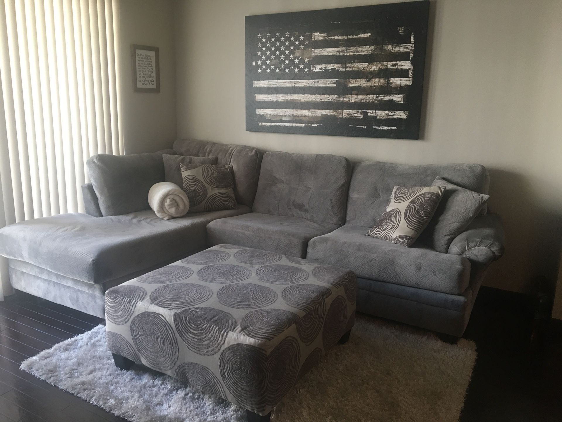 Charcoal grey plush sectional couch