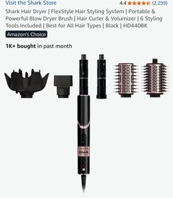 Shark Hair Dryer | FlexStyle Hair Styling System | Portable & Powerful Blow Dryer Brush | Hair Curler & Volumizer | 6 Styling Tools Included | Best fo