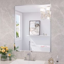 Frameless Bathroom Mirror for Wall, 24"x30" Beveled Bathroom Vanity Mirror, Modern Rectangle Bathroom Mirrors for Bedroom, Entryway, Living Room, Hang