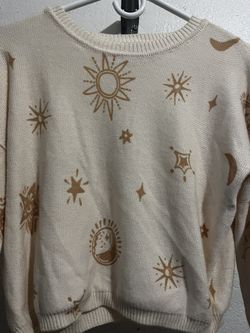 Celestial Print Knit Sweater with Sun and Moon Design
