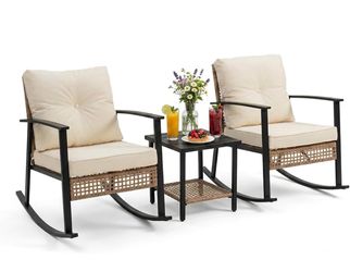 3-Piece Wicker Rocking Chair Patio Set