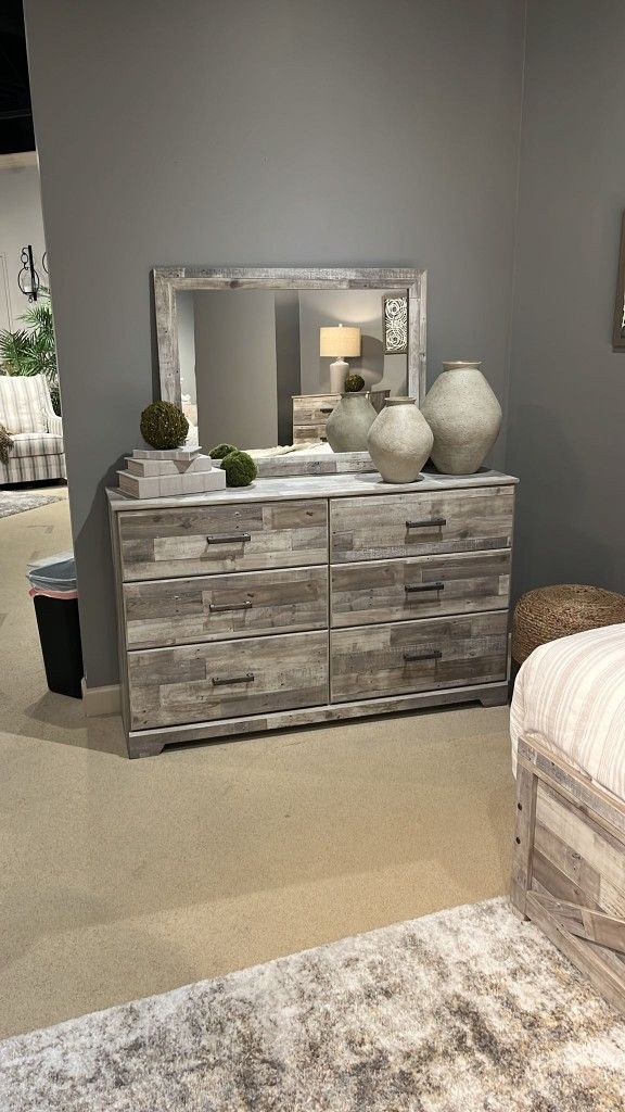 Bronyan Dark Gray Dresser And Mirror$10 Down Payment And Financing Available