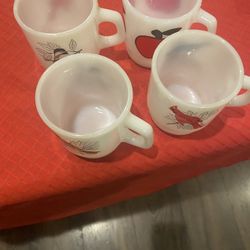Set Of 4 Anchor Hocking Fire King Milk Glass Mugs . 